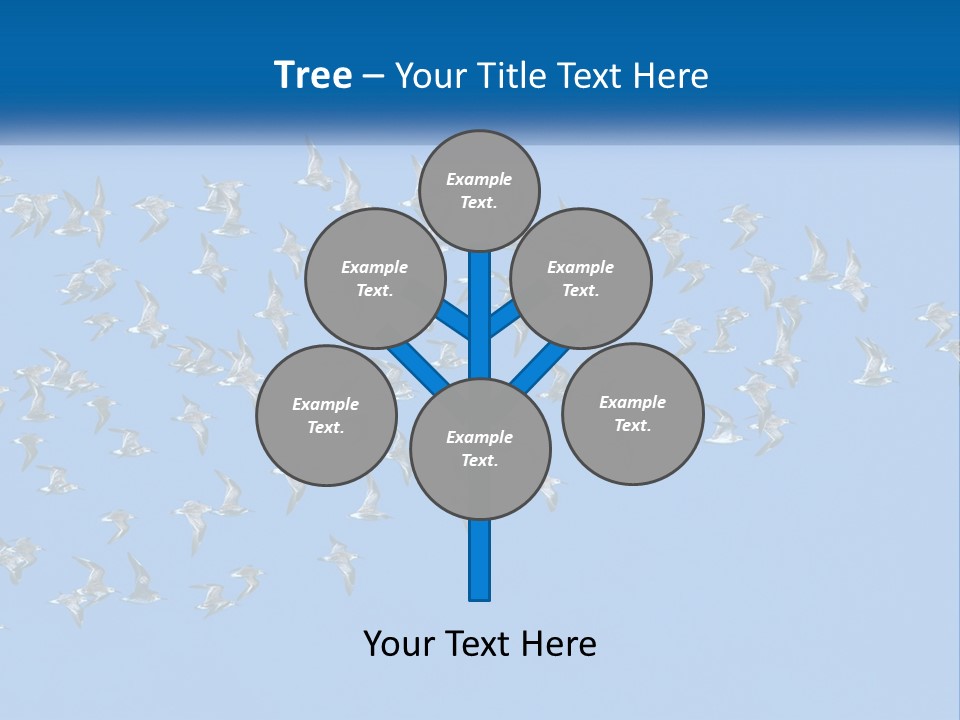 A Flock Of Birds Flying Through A Blue Sky PowerPoint Template