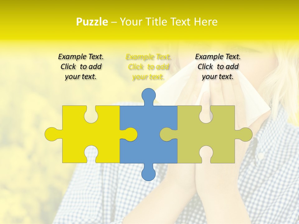 A Woman Blowing Her Nose With A Yellow Field In The Background PowerPoint Template