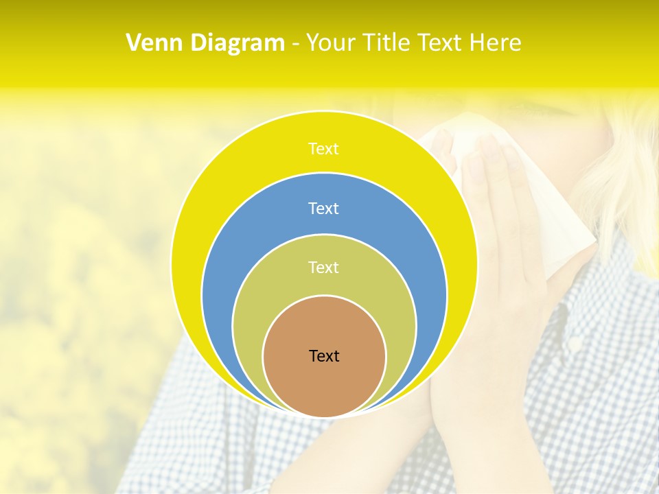 A Woman Blowing Her Nose With A Yellow Field In The Background PowerPoint Template