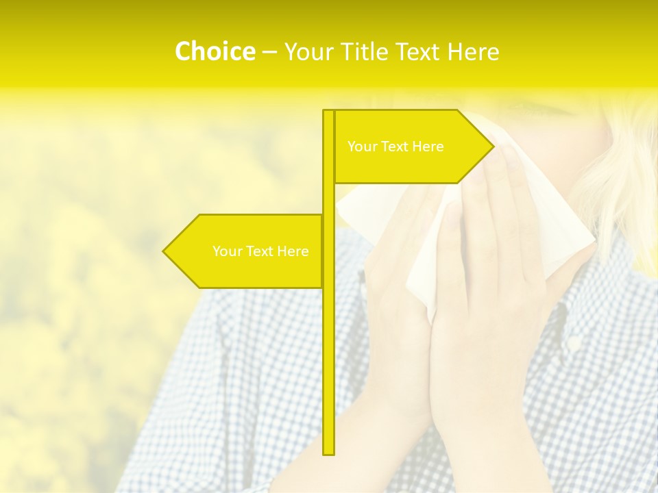 A Woman Blowing Her Nose With A Yellow Field In The Background PowerPoint Template