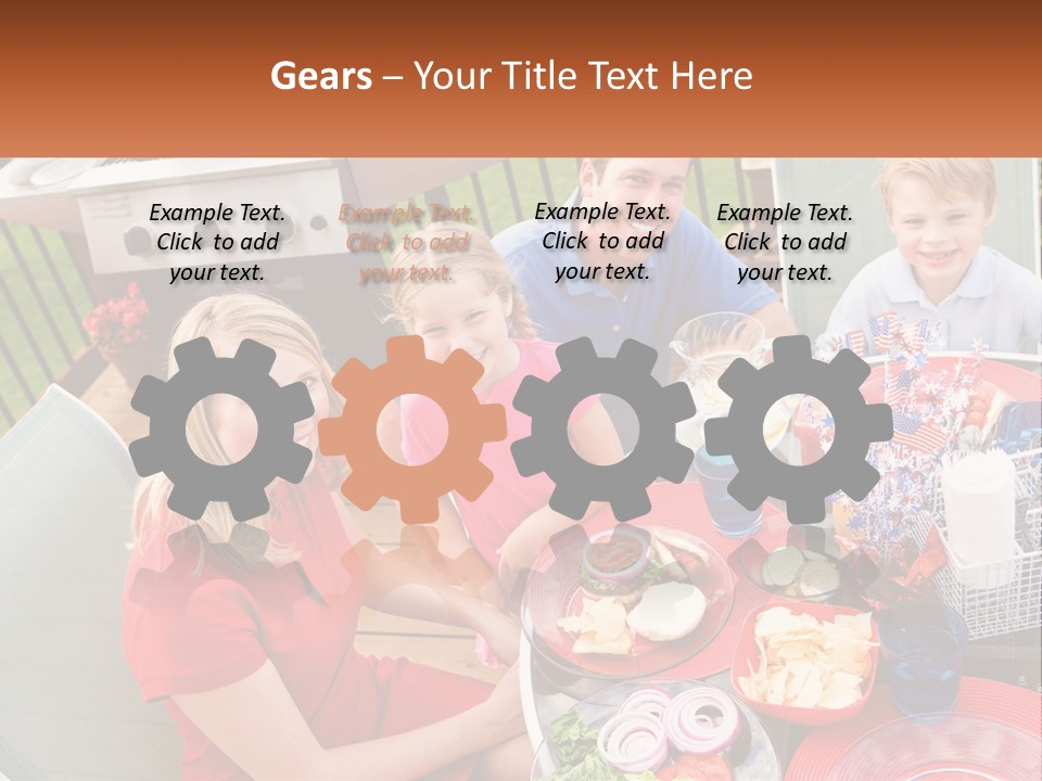 A Group Of People Sitting Around A Table With Food PowerPoint Template