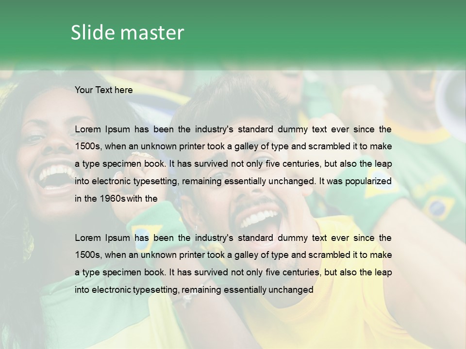 A Group Of Soccer Fans With A Megaphone In Front Of Them PowerPoint Template