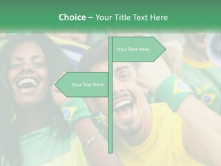 A Group Of Soccer Fans With A Megaphone In Front Of Them PowerPoint Template