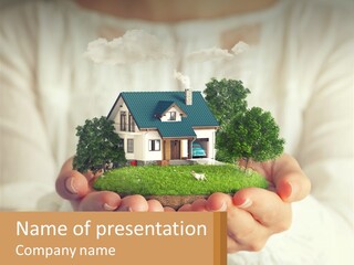 A Person Holding A Small House In Their Hands PowerPoint Template
