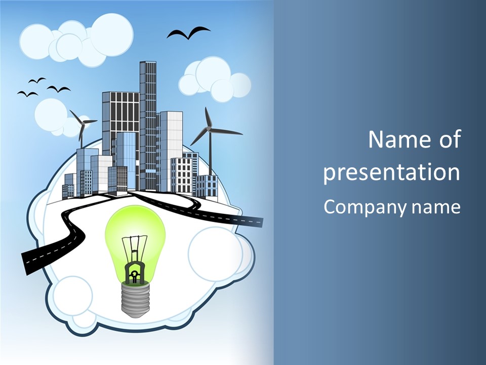 A Light Bulb On Top Of A Cloud With A City In The Background PowerPoint Template