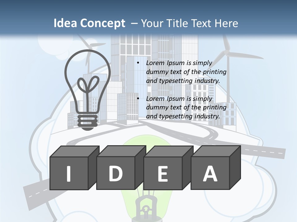 A Light Bulb On Top Of A Cloud With A City In The Background PowerPoint Template
