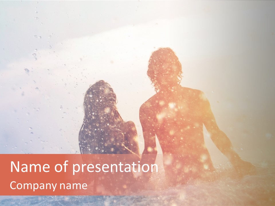 Two People Sitting On A Surfboard In The Water PowerPoint Template