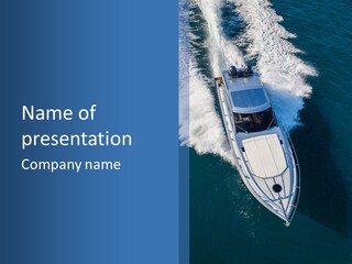 A White Boat In The Water With A Blue Background PowerPoint Template