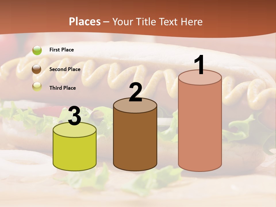 A Hot Dog With Mustard And Lettuce On A Bun PowerPoint Template