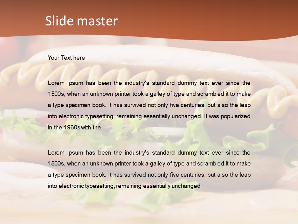 A Hot Dog With Mustard And Lettuce On A Bun PowerPoint Template