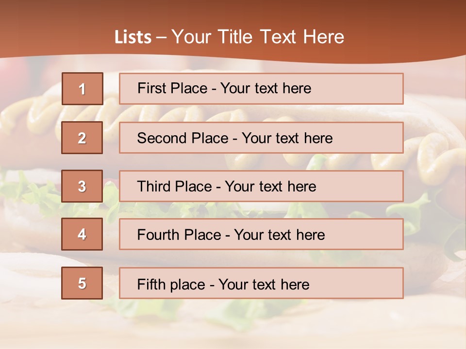 A Hot Dog With Mustard And Lettuce On A Bun PowerPoint Template