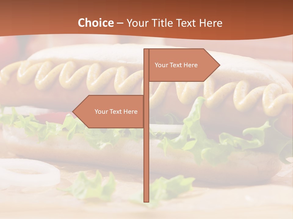 A Hot Dog With Mustard And Lettuce On A Bun PowerPoint Template