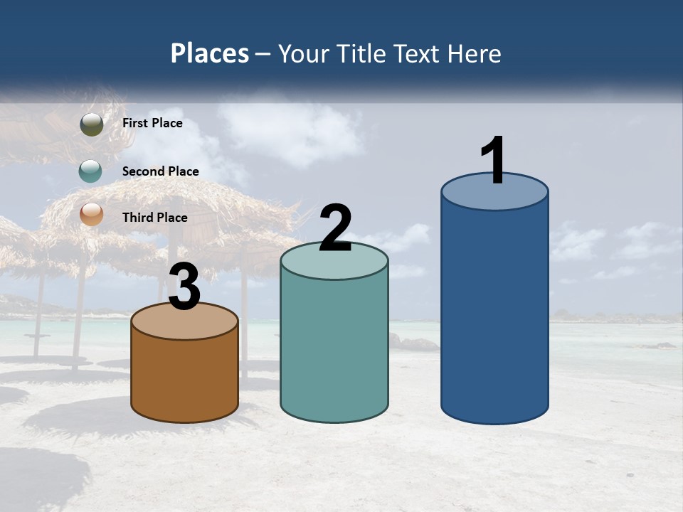 A Sandy Beach With Straw Umbrellas On It PowerPoint Template