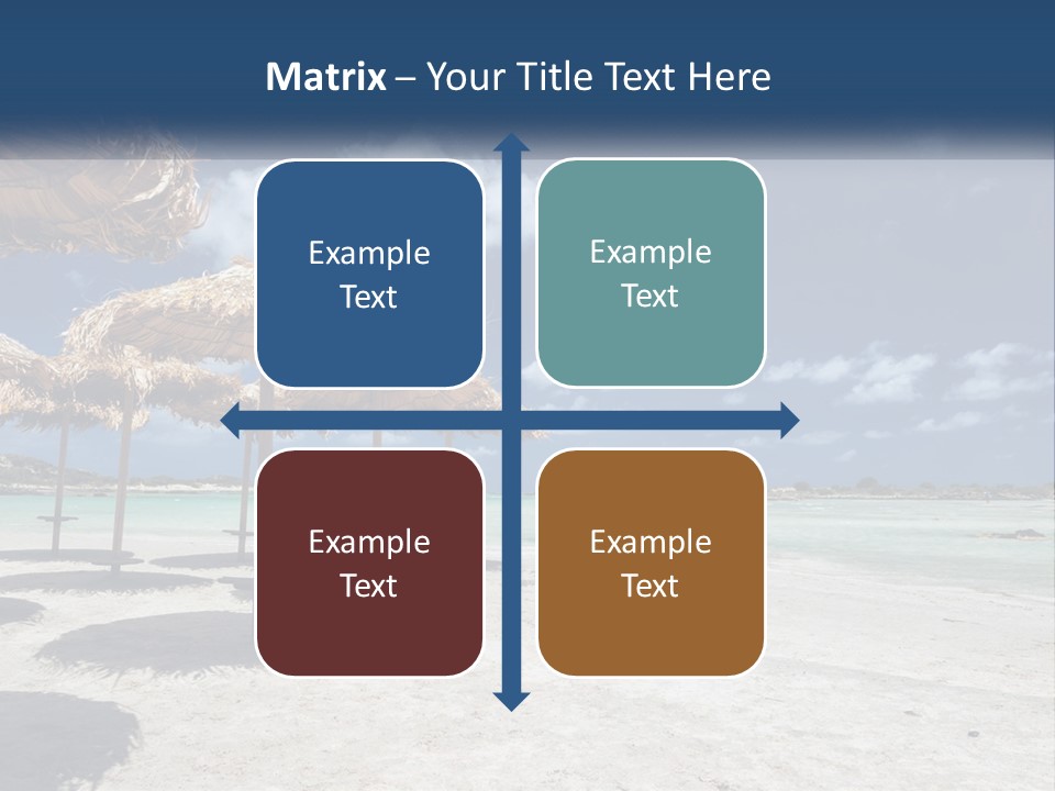 A Sandy Beach With Straw Umbrellas On It PowerPoint Template