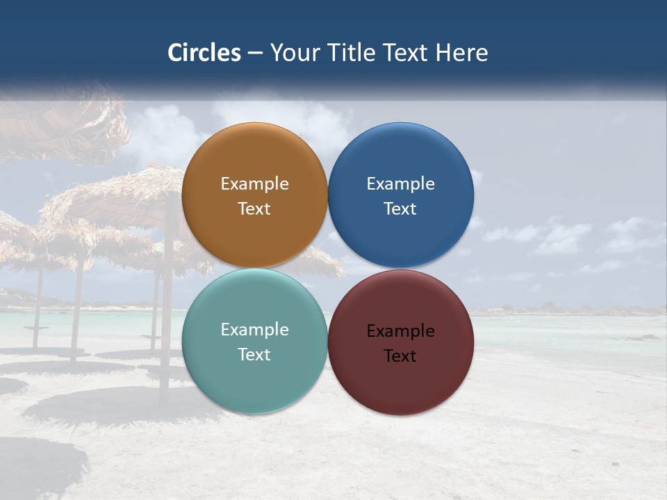 A Sandy Beach With Straw Umbrellas On It PowerPoint Template