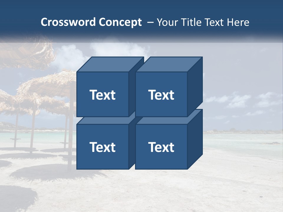 A Sandy Beach With Straw Umbrellas On It PowerPoint Template