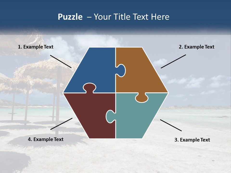 A Sandy Beach With Straw Umbrellas On It PowerPoint Template