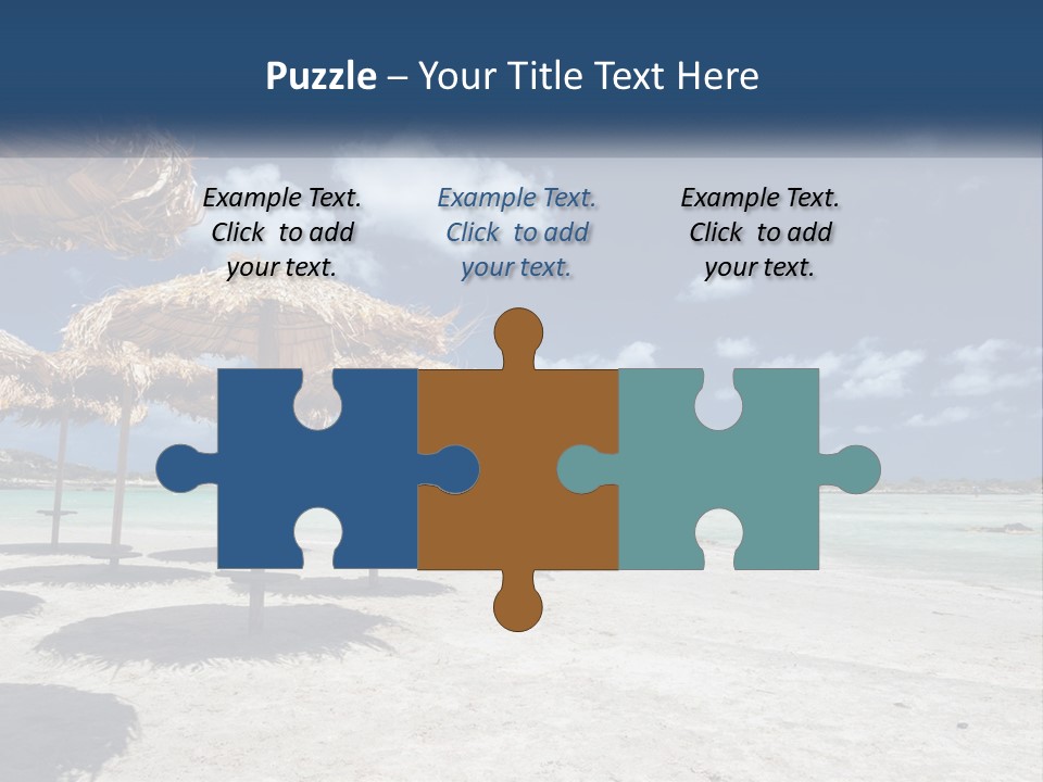 A Sandy Beach With Straw Umbrellas On It PowerPoint Template