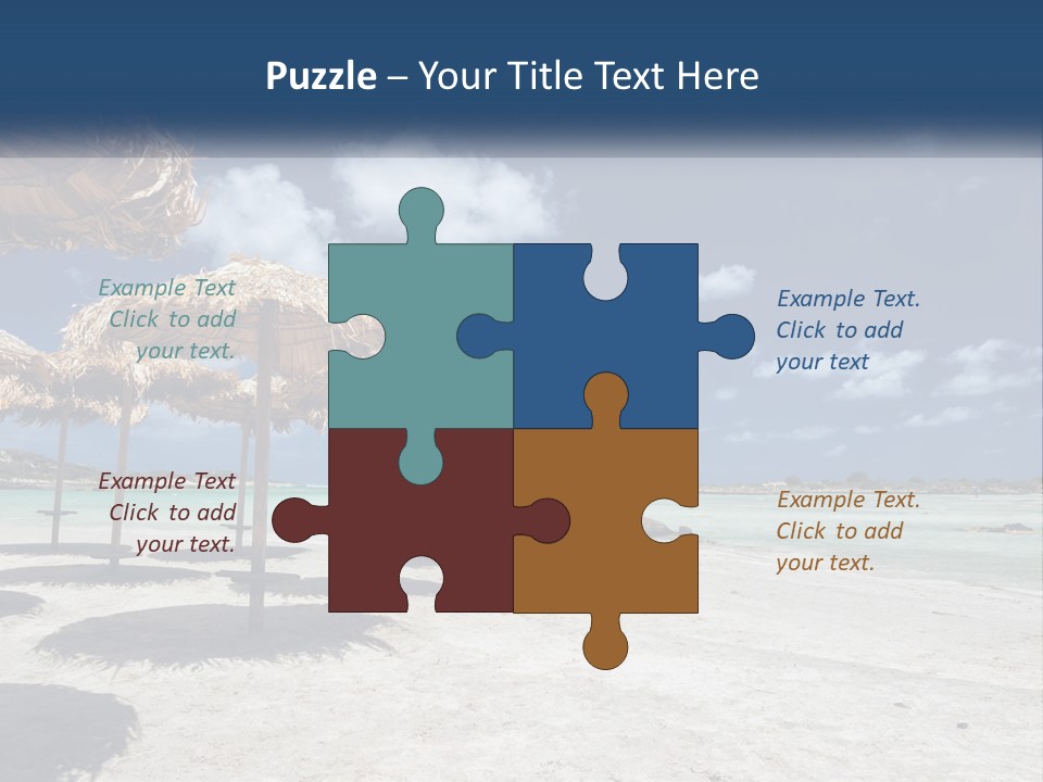 A Sandy Beach With Straw Umbrellas On It PowerPoint Template