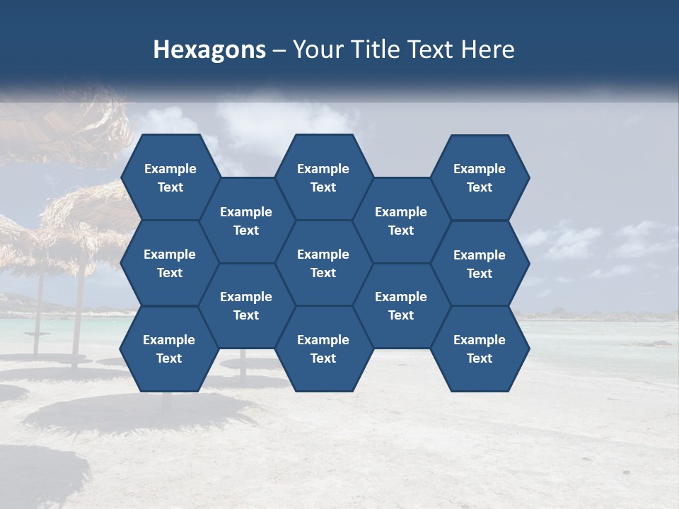 A Sandy Beach With Straw Umbrellas On It PowerPoint Template