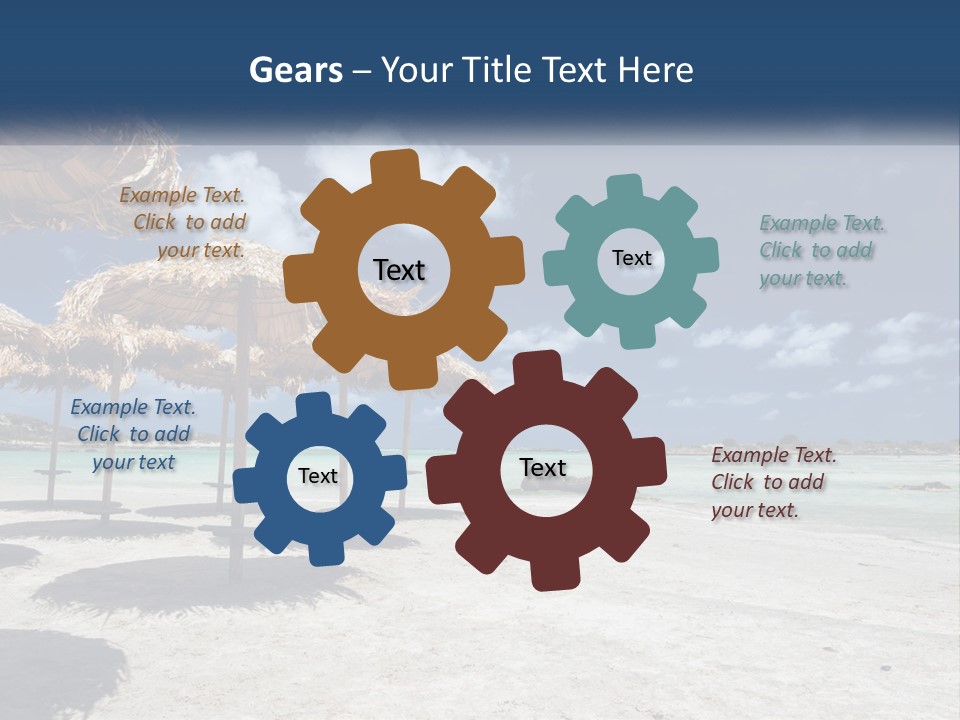 A Sandy Beach With Straw Umbrellas On It PowerPoint Template