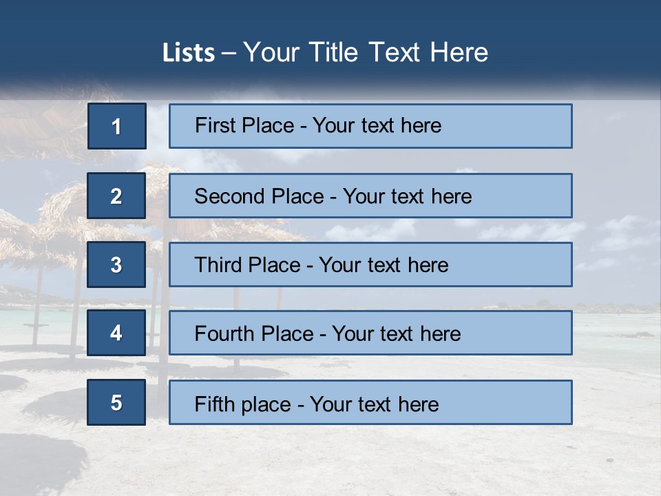 A Sandy Beach With Straw Umbrellas On It PowerPoint Template