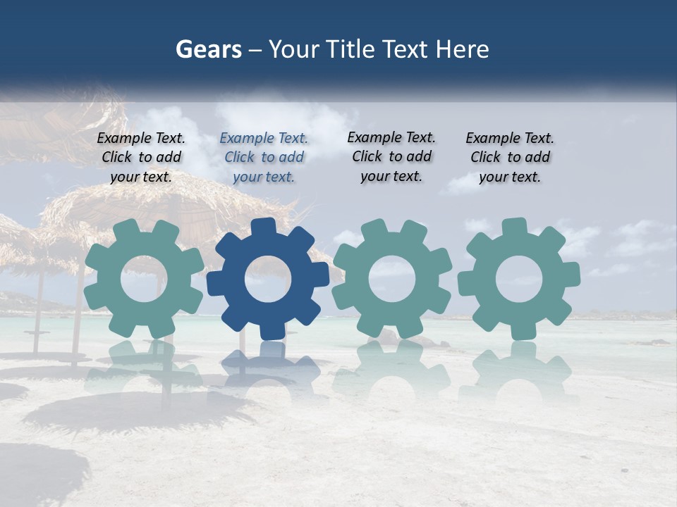 A Sandy Beach With Straw Umbrellas On It PowerPoint Template