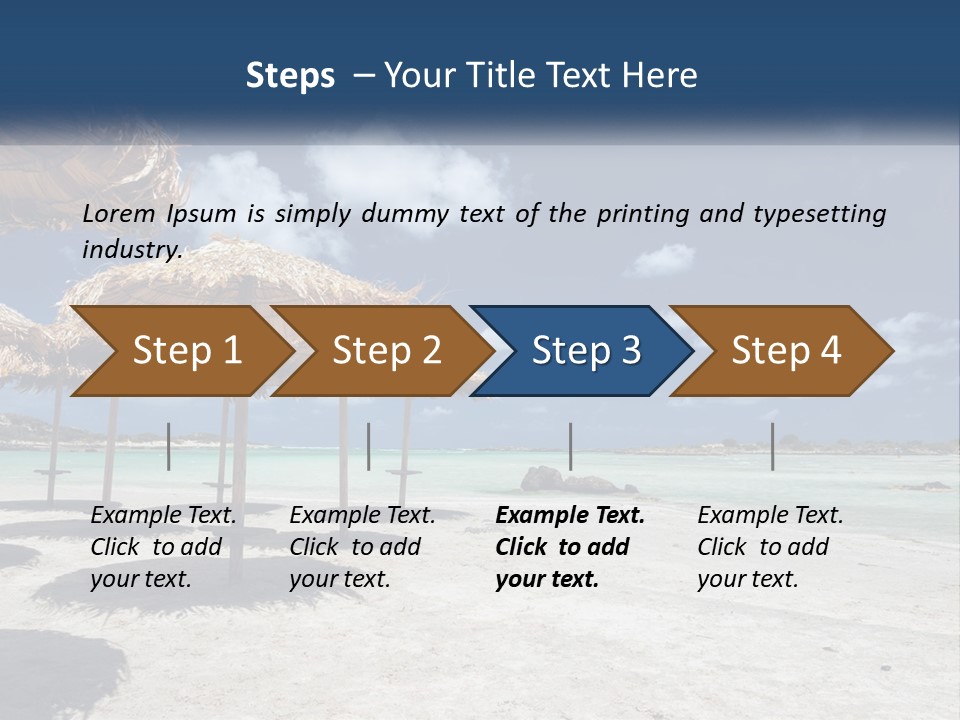 A Sandy Beach With Straw Umbrellas On It PowerPoint Template