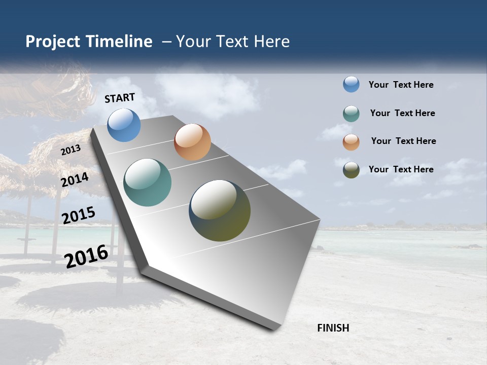 A Sandy Beach With Straw Umbrellas On It PowerPoint Template