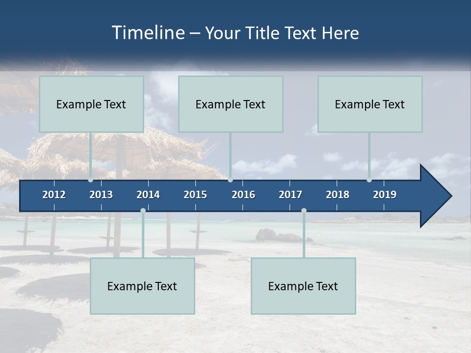 A Sandy Beach With Straw Umbrellas On It PowerPoint Template
