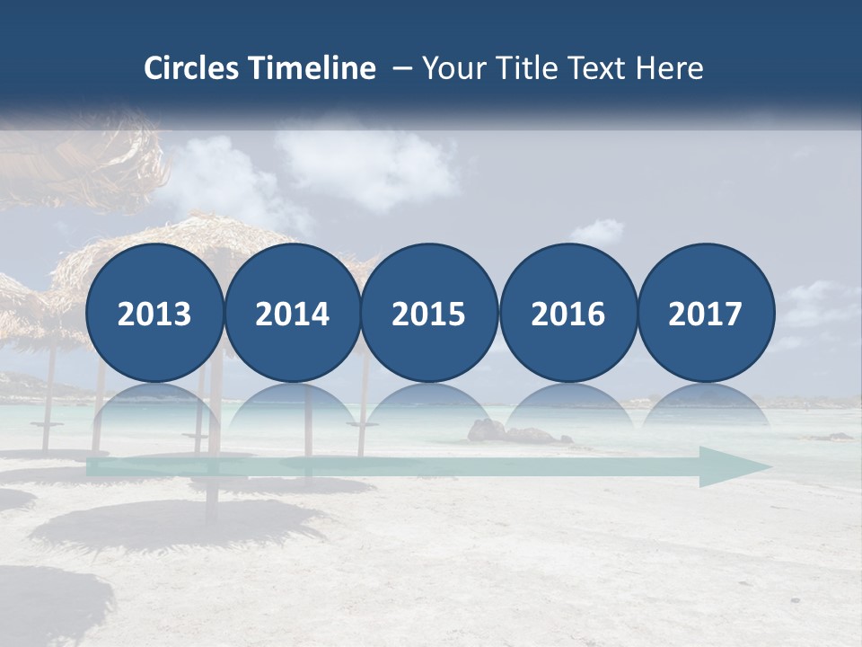 A Sandy Beach With Straw Umbrellas On It PowerPoint Template