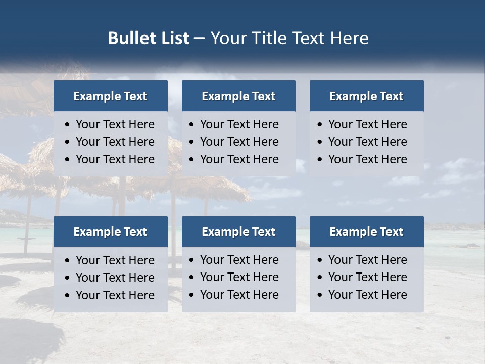 A Sandy Beach With Straw Umbrellas On It PowerPoint Template