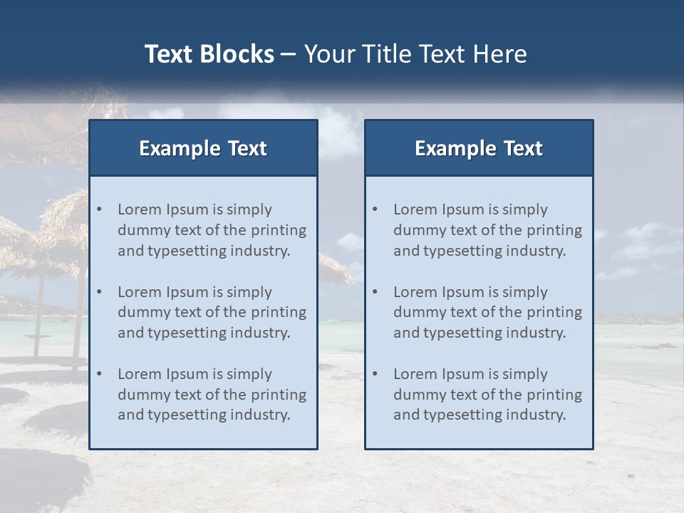 A Sandy Beach With Straw Umbrellas On It PowerPoint Template