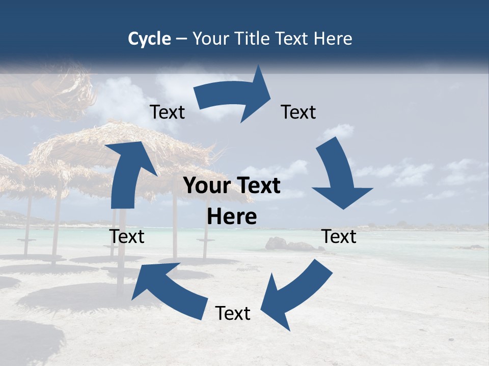 A Sandy Beach With Straw Umbrellas On It PowerPoint Template