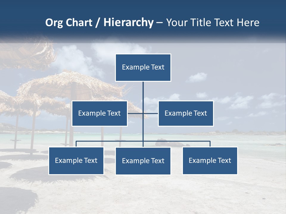 A Sandy Beach With Straw Umbrellas On It PowerPoint Template
