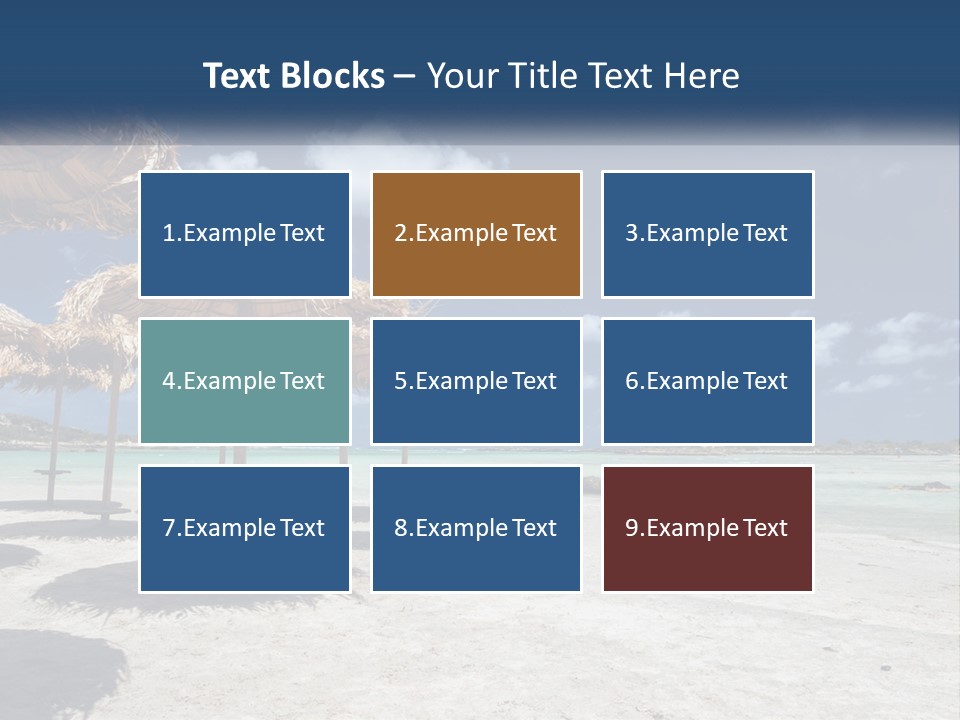 A Sandy Beach With Straw Umbrellas On It PowerPoint Template