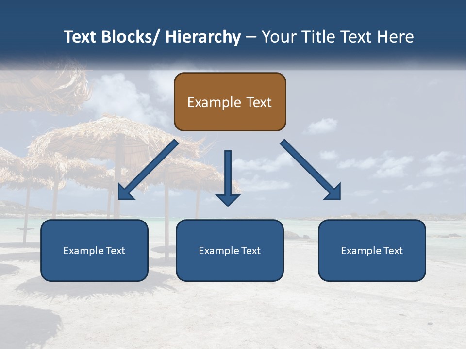 A Sandy Beach With Straw Umbrellas On It PowerPoint Template