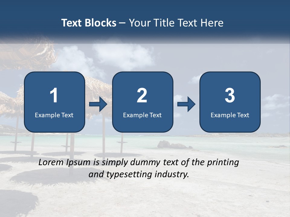 A Sandy Beach With Straw Umbrellas On It PowerPoint Template