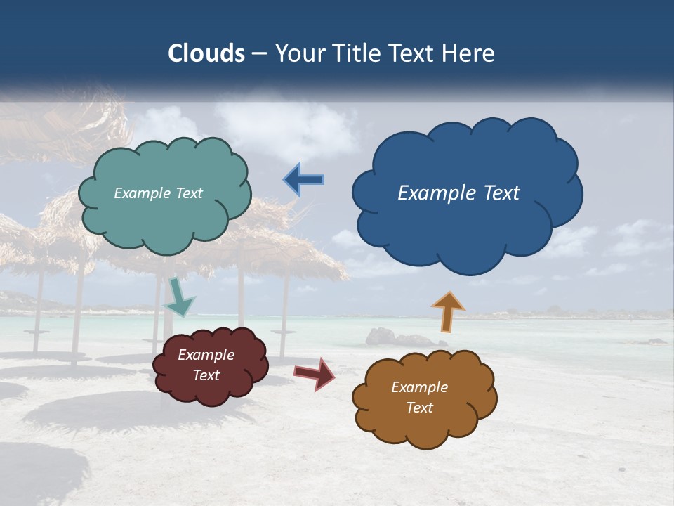 A Sandy Beach With Straw Umbrellas On It PowerPoint Template