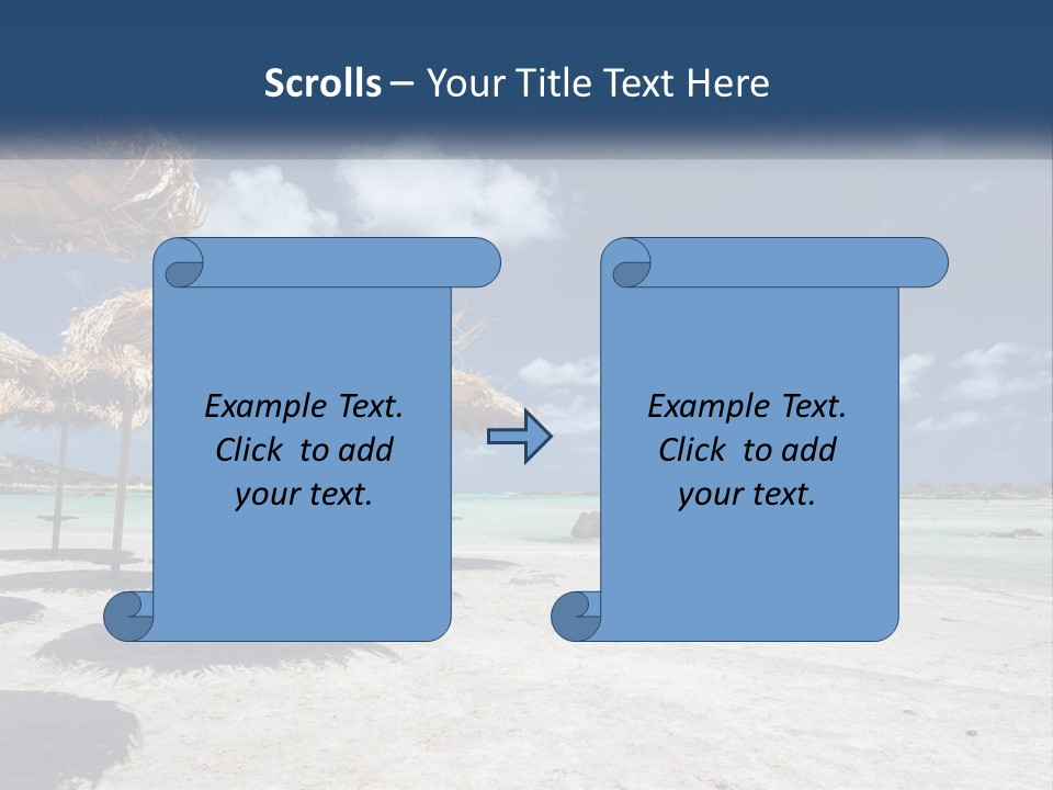 A Sandy Beach With Straw Umbrellas On It PowerPoint Template