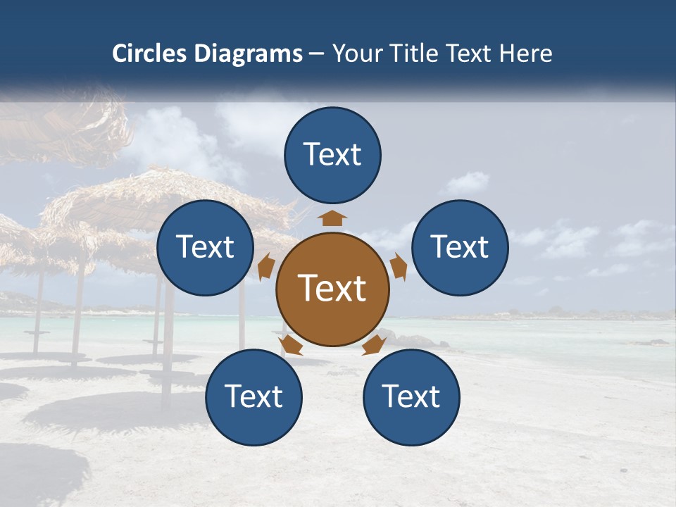 A Sandy Beach With Straw Umbrellas On It PowerPoint Template