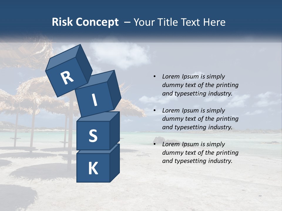 A Sandy Beach With Straw Umbrellas On It PowerPoint Template