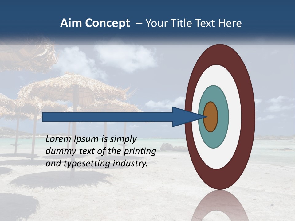 A Sandy Beach With Straw Umbrellas On It PowerPoint Template