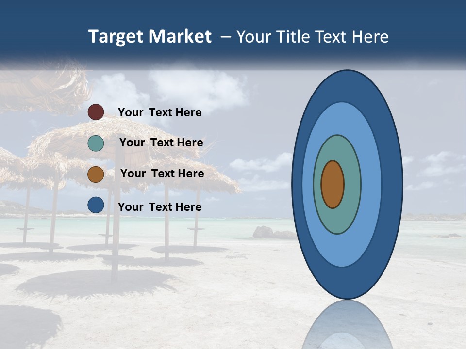 A Sandy Beach With Straw Umbrellas On It PowerPoint Template