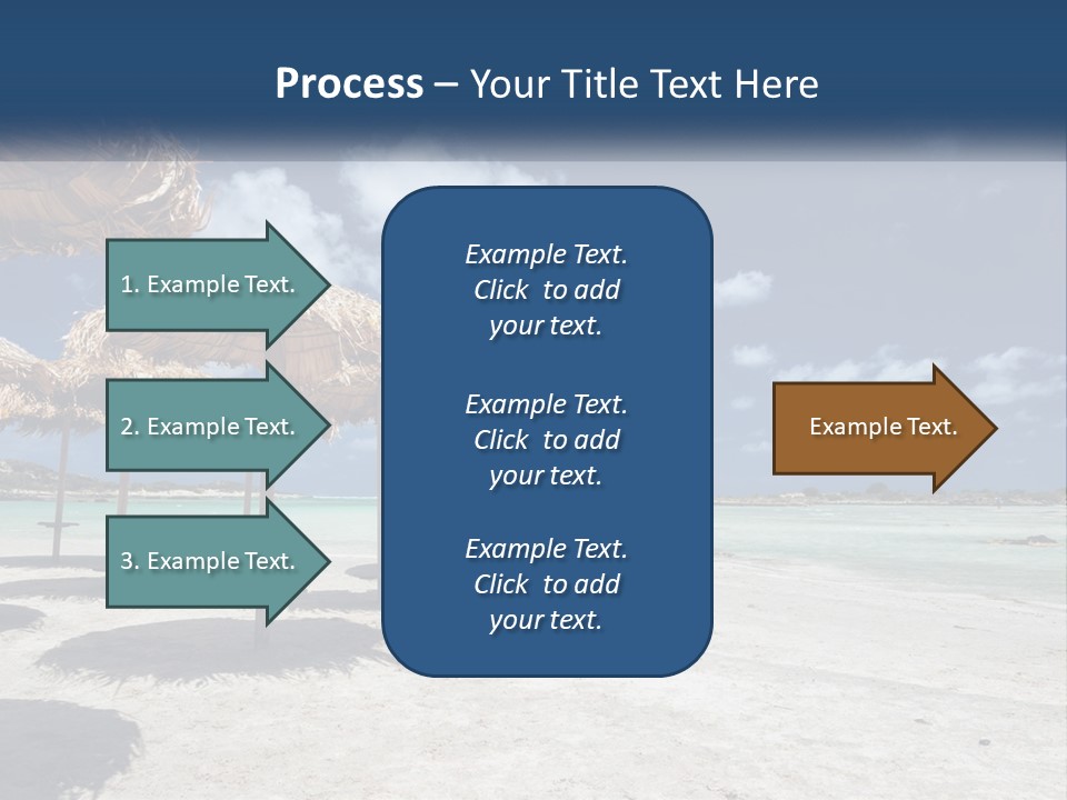 A Sandy Beach With Straw Umbrellas On It PowerPoint Template