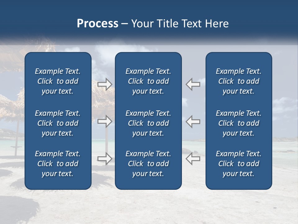 A Sandy Beach With Straw Umbrellas On It PowerPoint Template