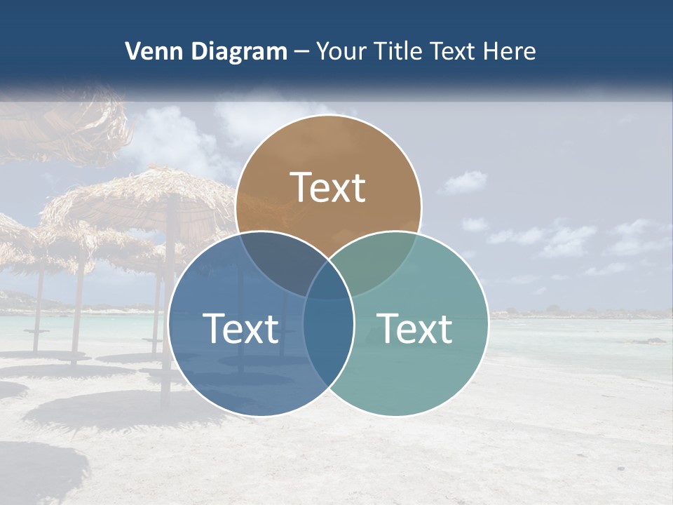 A Sandy Beach With Straw Umbrellas On It PowerPoint Template