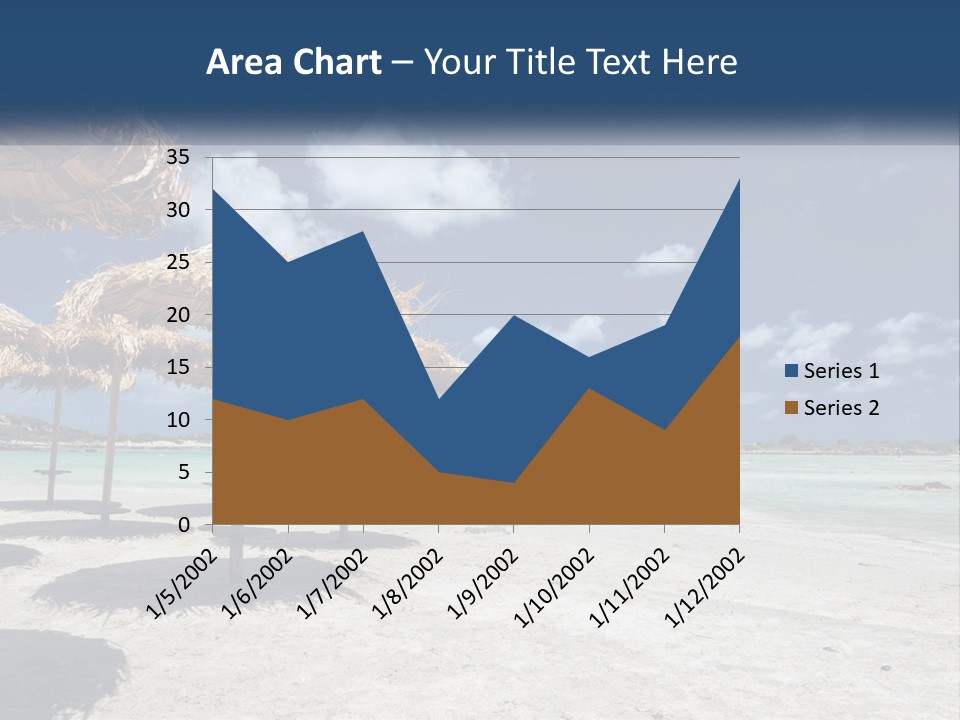 A Sandy Beach With Straw Umbrellas On It PowerPoint Template