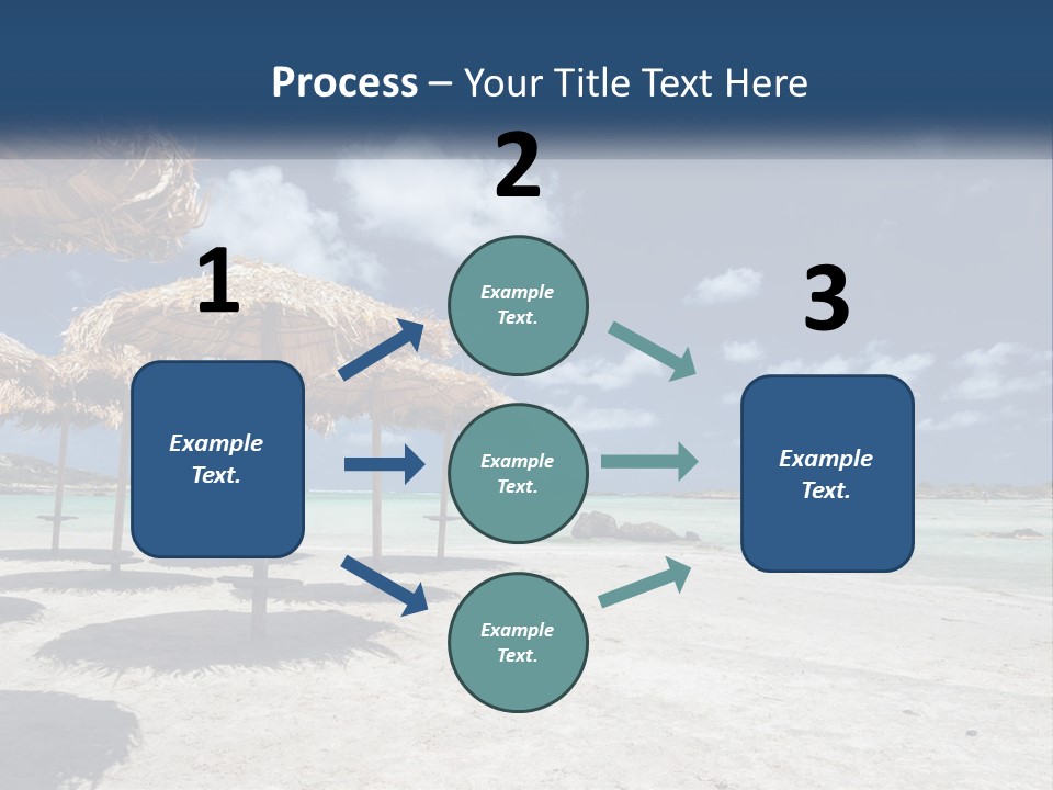 A Sandy Beach With Straw Umbrellas On It PowerPoint Template