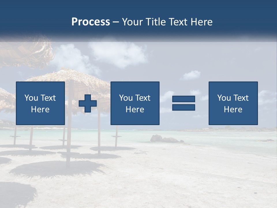 A Sandy Beach With Straw Umbrellas On It PowerPoint Template